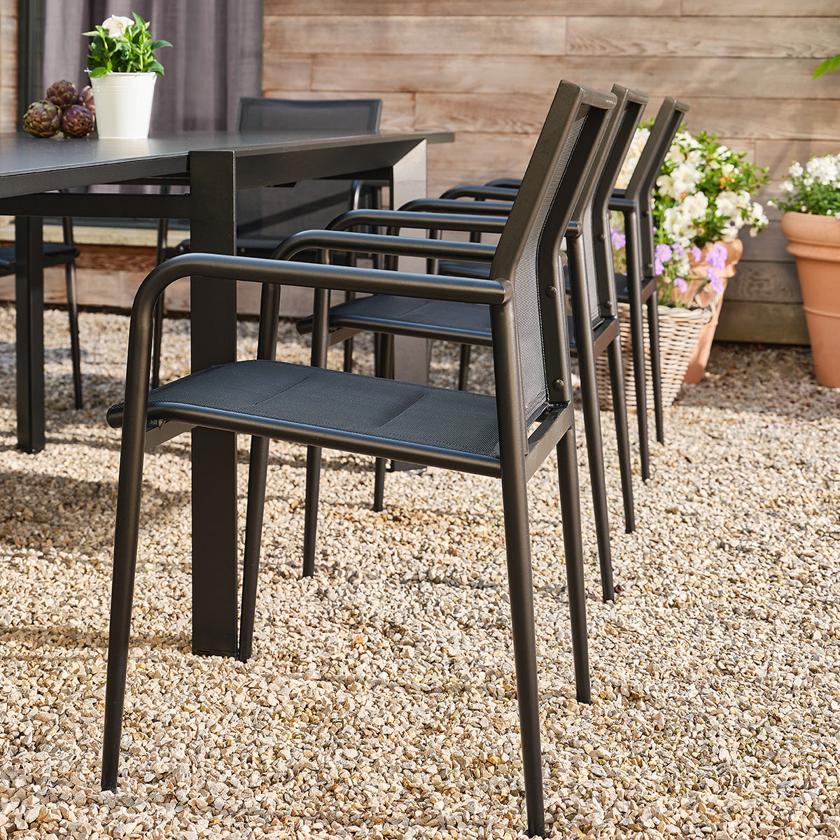 BASALT - Fauteuil de jardin en aluminium et textilène noir mat (lot de 2)