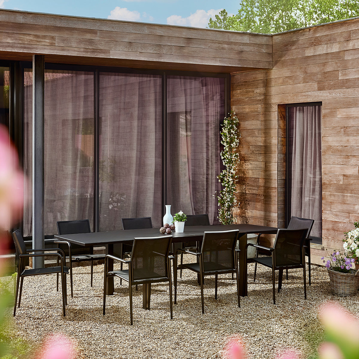 BASALT - Fauteuil de jardin en aluminium et textilène noir mat (lot de 2)