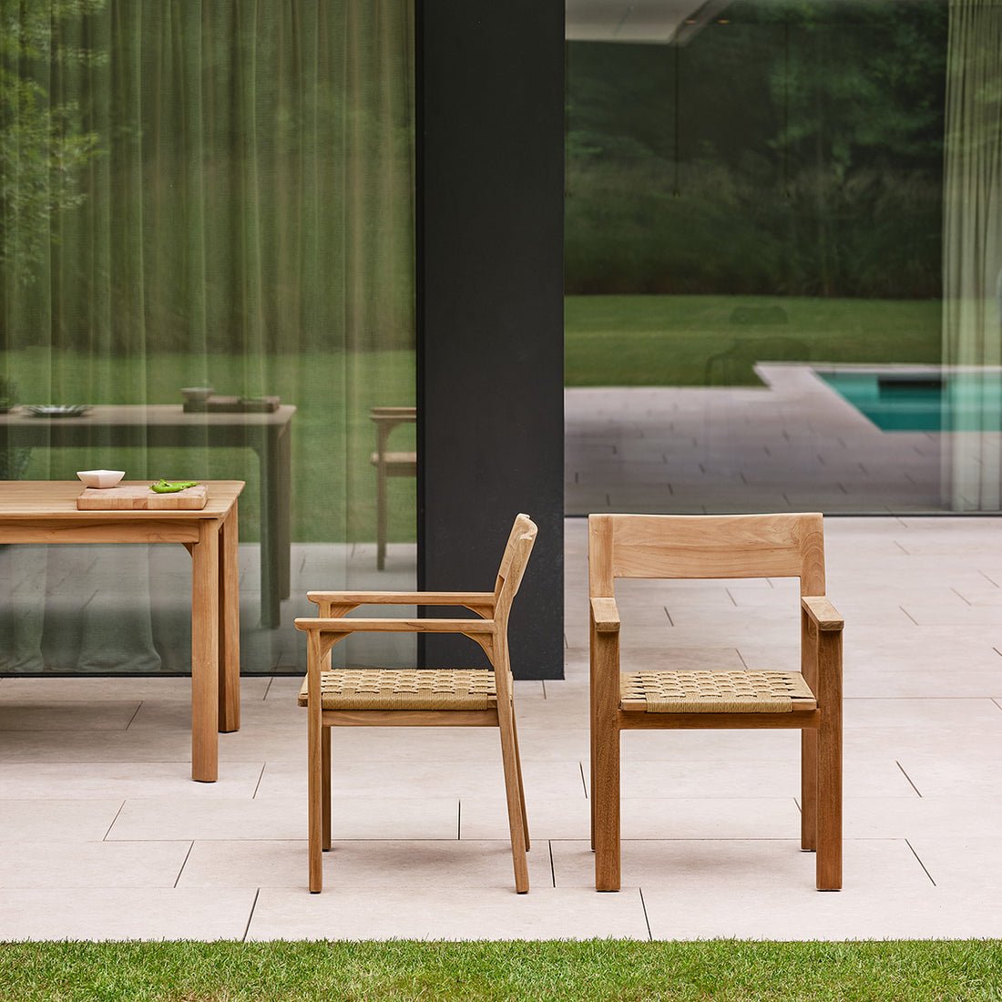 PIANA - Fauteuil de jardin en teck massif et rotin (lot de 2)