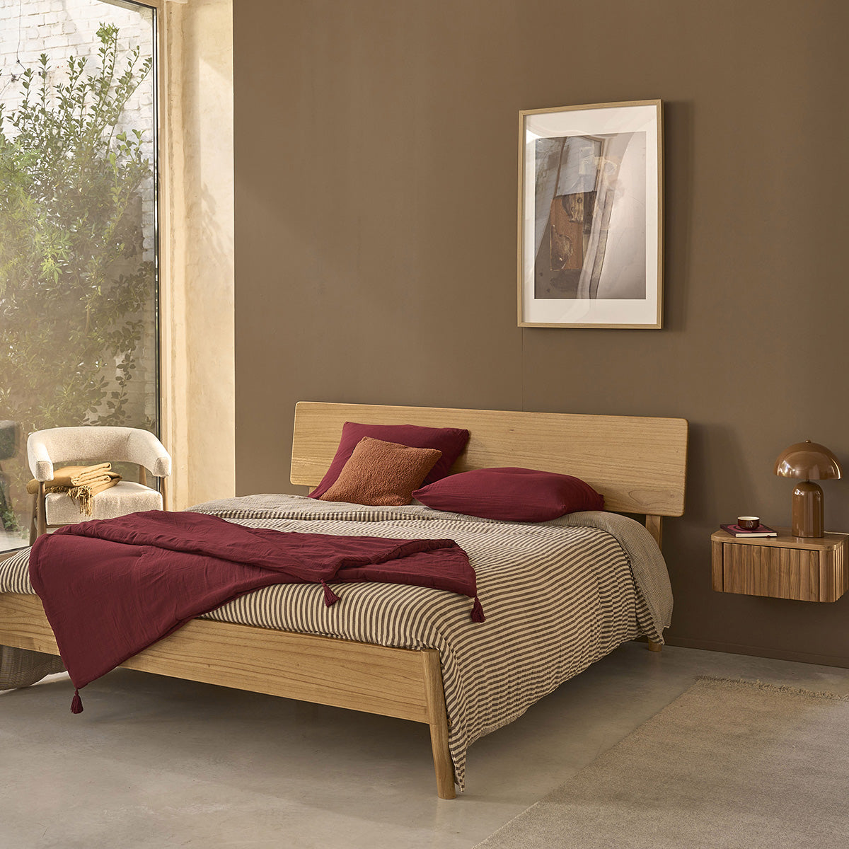 MAIA - Lit en bois de mindi 160 cm avec sommier