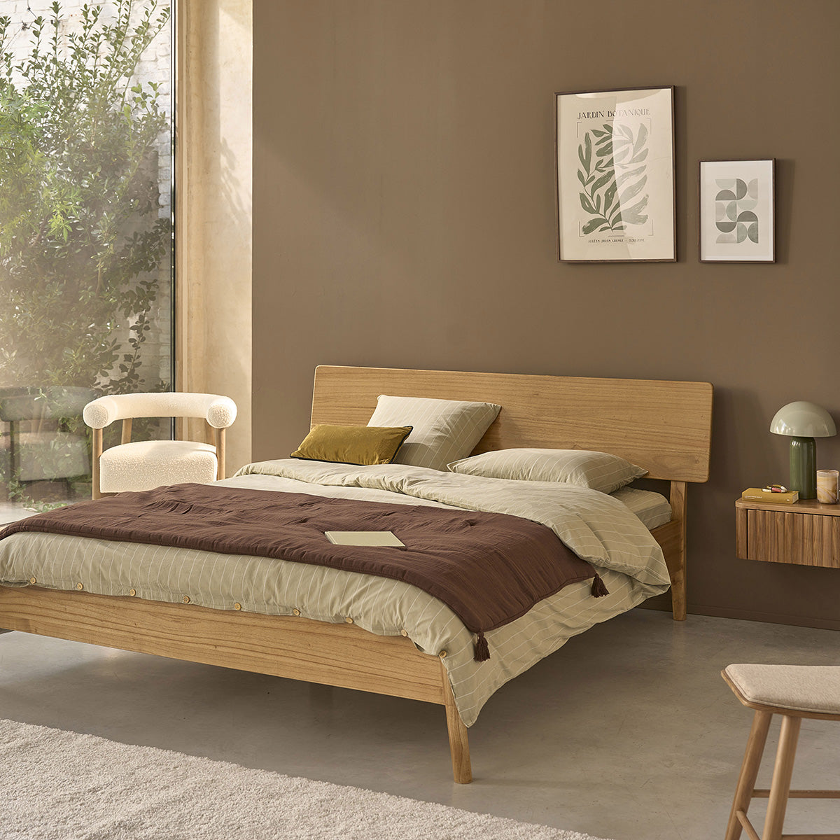 MAIA - Lit en bois de mindi 180 cm avec sommier