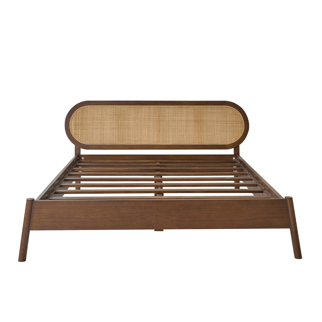 LILA - Lit en bois de mindi et cannage finition noyer 180 cm avec sommier