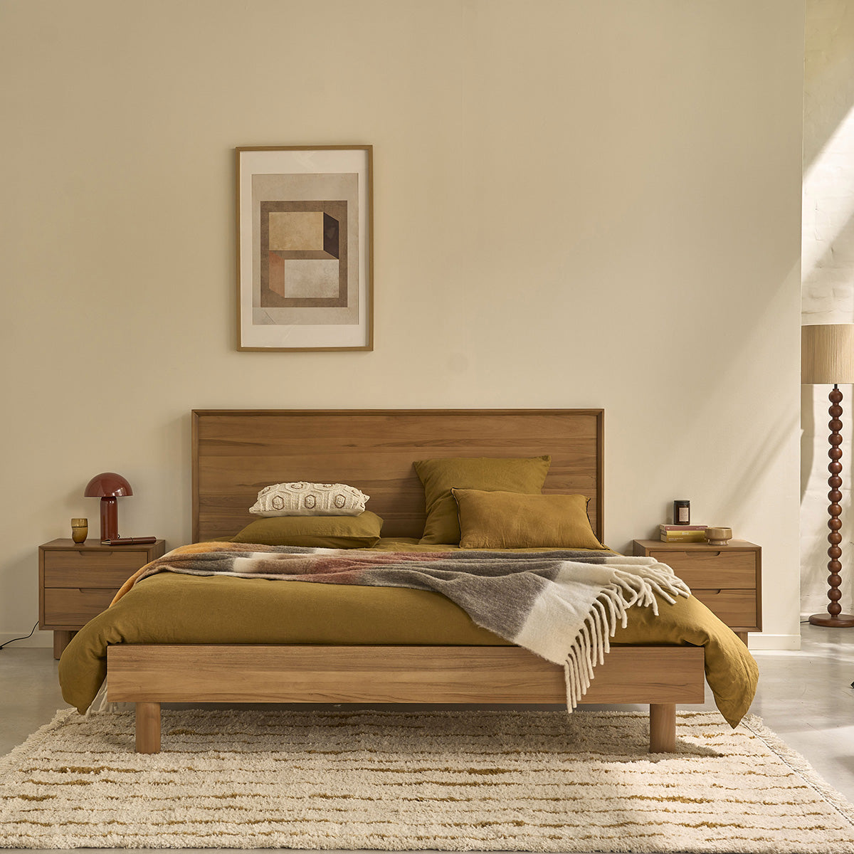 GUSTAVE - Lit en teck massif 180 cm avec sommier