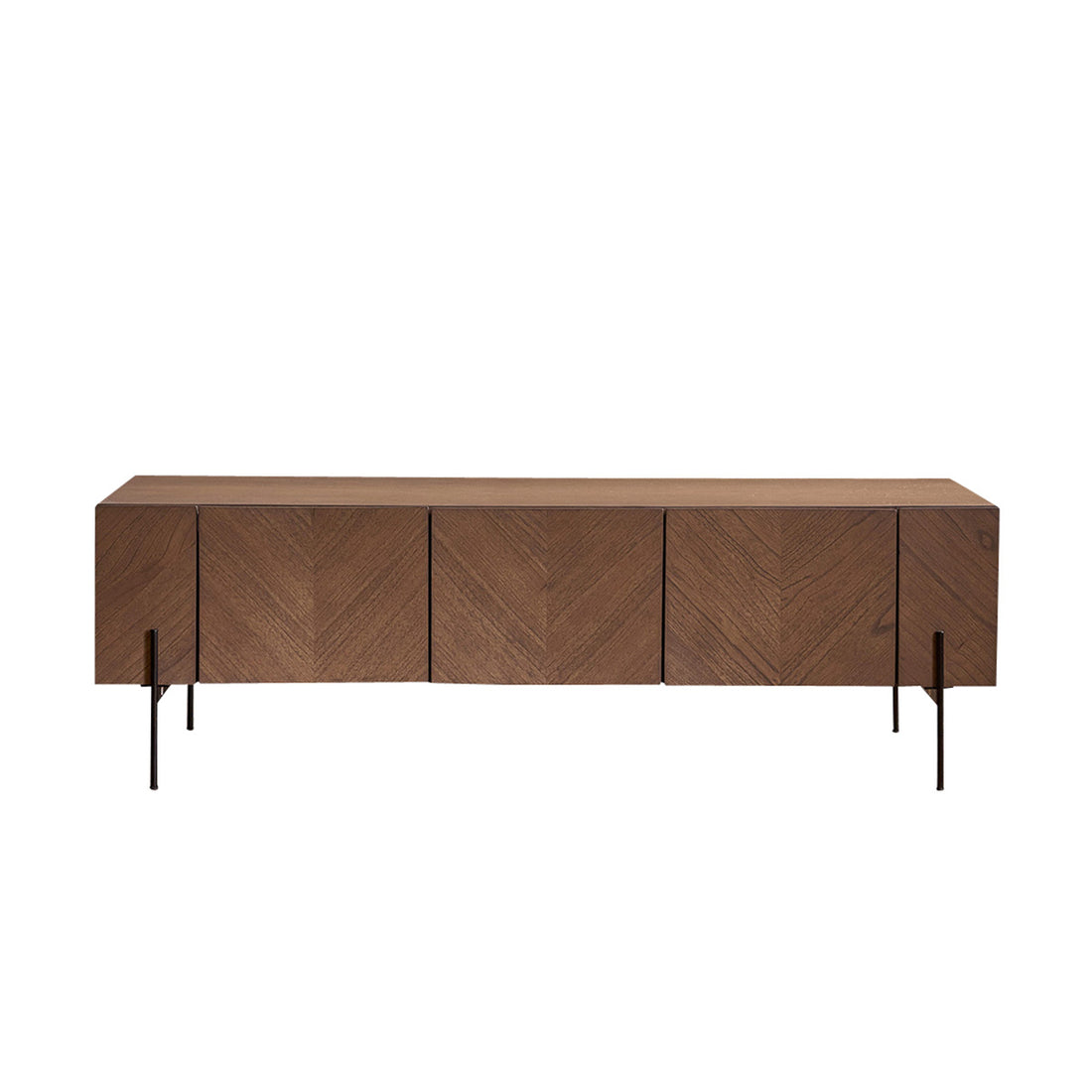CALIX - Meuble TV en mindi massif et métal finition noyer 160 cm