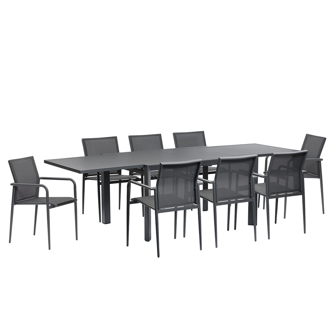 LAGON - Salon de jardin en aluminium et textilène extensible gris 6/10 pers.