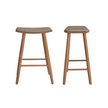 Lot de 2 tabourets de bar en teck massif et assise à rayures 65 cm