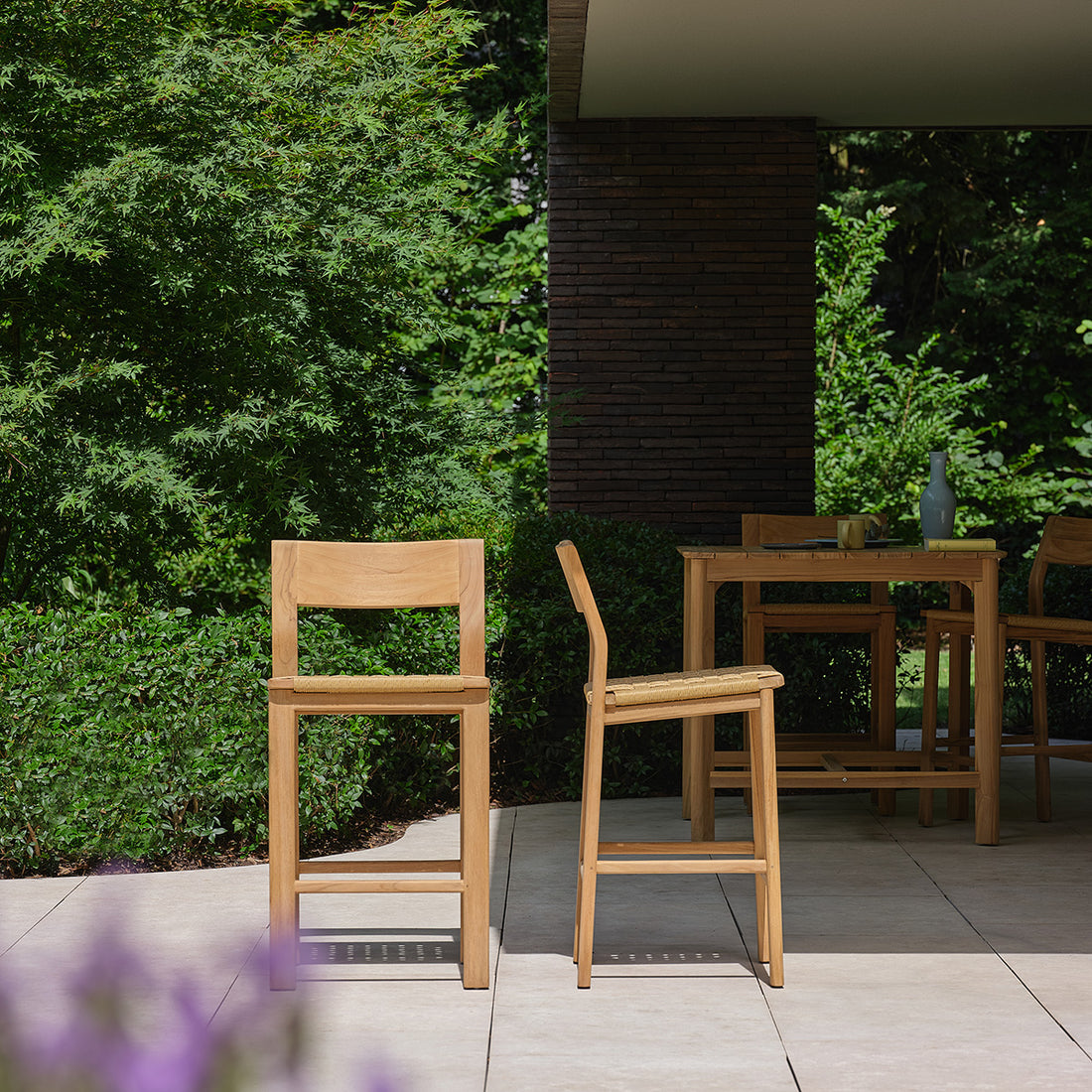 PIANA - Chaise de bar jardin en teck massif (lot de 2)