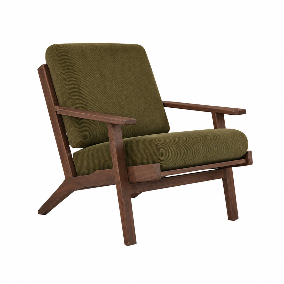 ACHILLE - Fauteuil en mindi massif foncé et velours côtelé vert