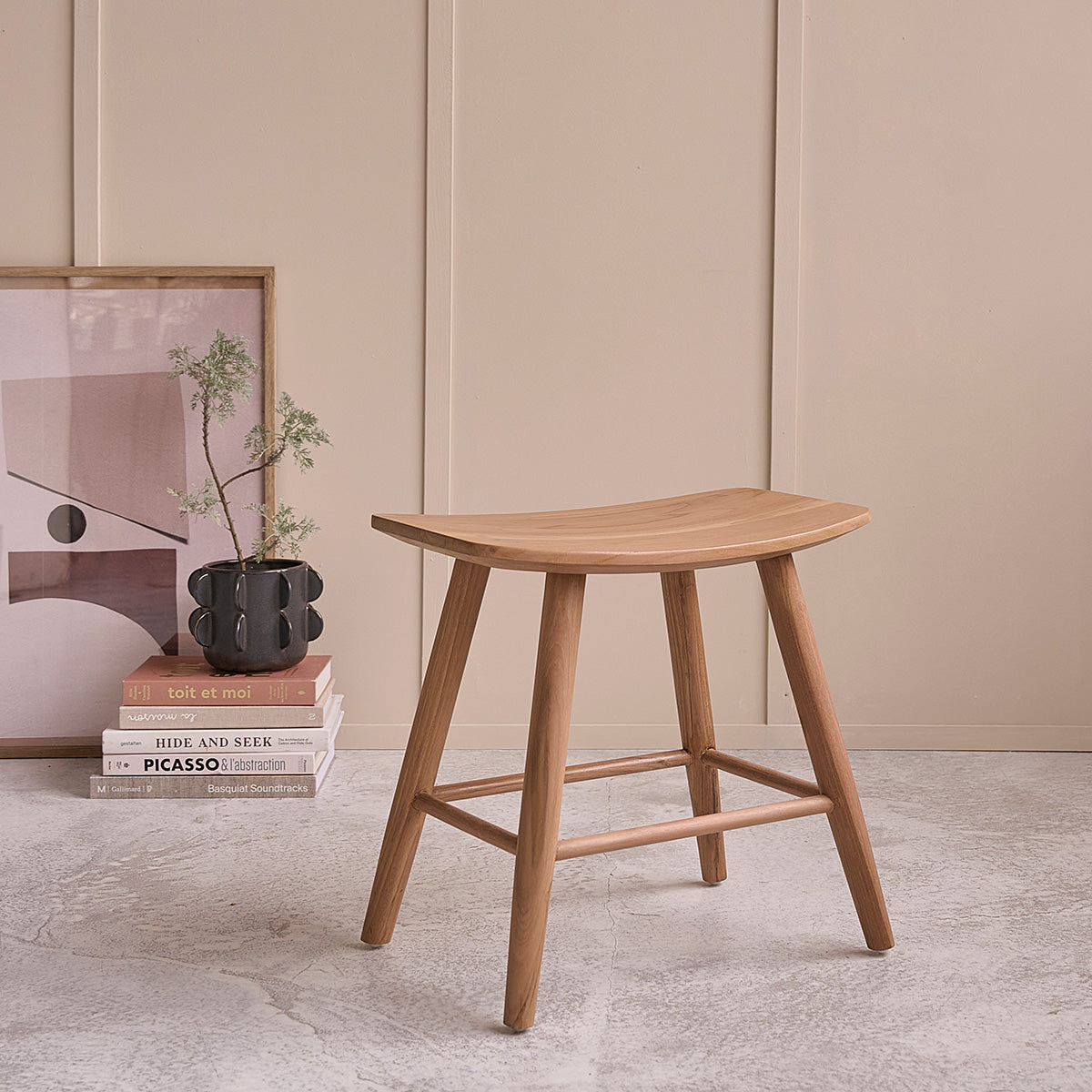 AMBRE - Tabouret de bar en teck massif 45 cm