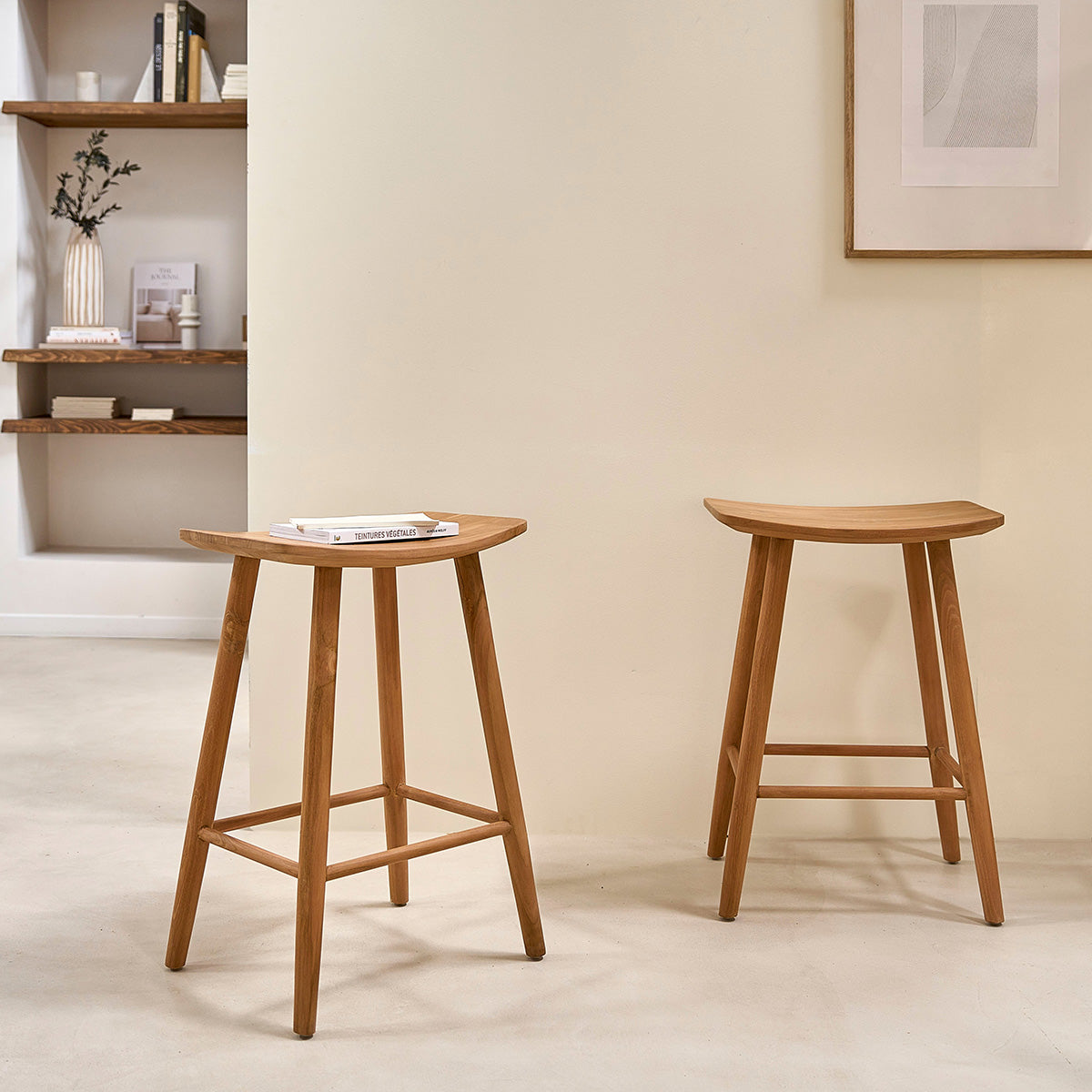 AMBRE - Tabouret de bar en teck massif 65 cm